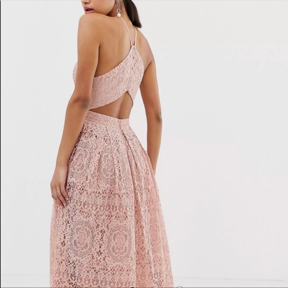 ASOS Pink Lace Midi Dress - Picture 2 of 7